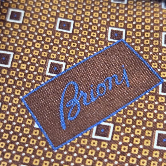 Brioni Mens Tie Geometric Copper Brown Silk Italy Modern Designer 64x3.25 long - Picture 4 of 6